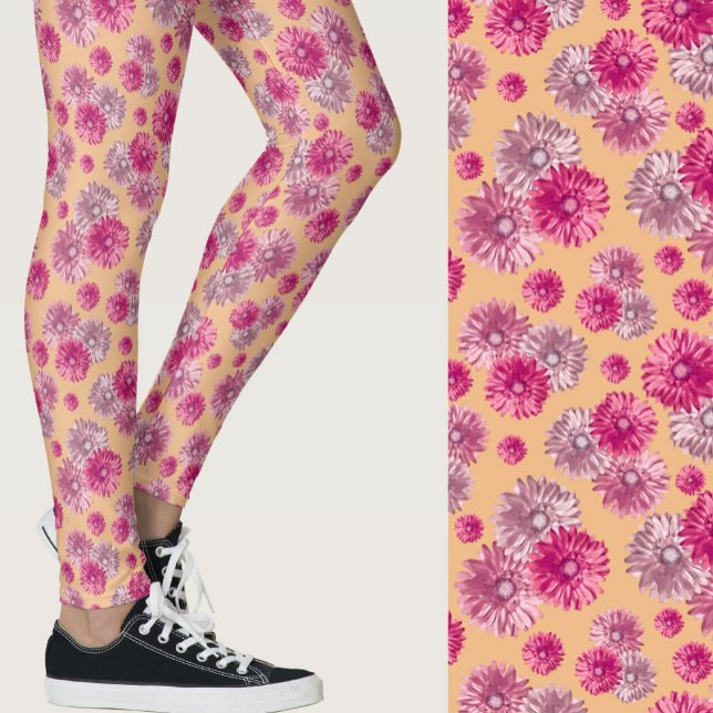 Leggings Girly pink orange gerbera daisy floral Patterned (Créateur téléchargé)