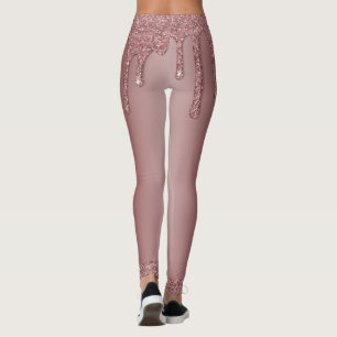 Leggings Girly Rose Gold Sparkle Glitter Drips monogram