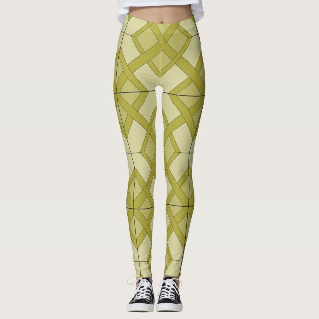 Leggings - Gittermuster in Gelb-Grün (Vorderseite)