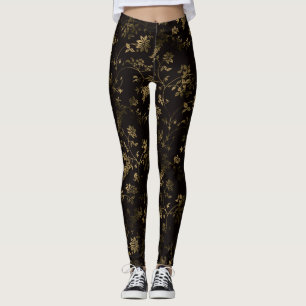 Leggings Glam or feuille motif brun