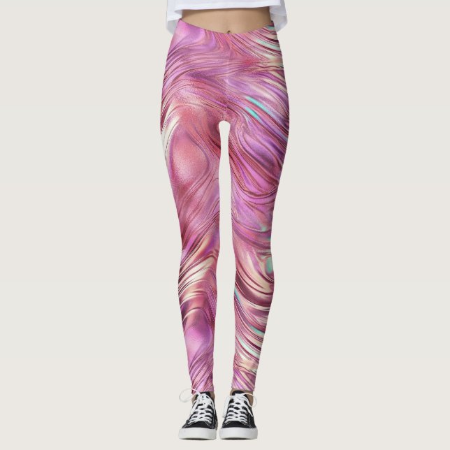 Leggings Glam Rose d'or de perle rose fille (Devant)