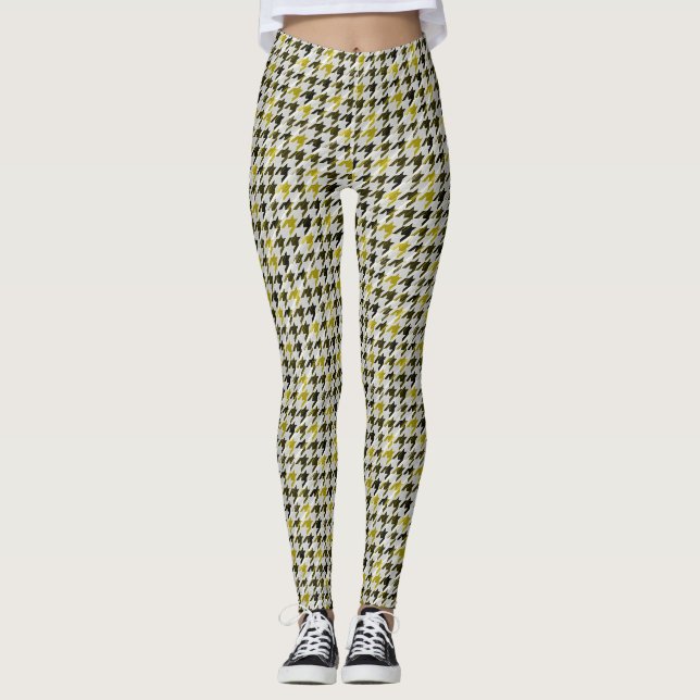 Leggings Glen Plaid. Noir et moutarde. (Devant)