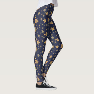 Leggings Gold Blue Star fantastique Moderne élégant Noël