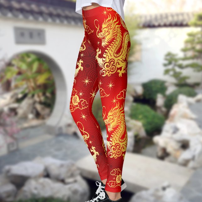Leggings Gold Foil Dragon chinois Lunaire Nouvel An moderne (LINK FOR 2026 YEAR OF THE HORSE: www.zazzle.com/collections/119527212422228266)