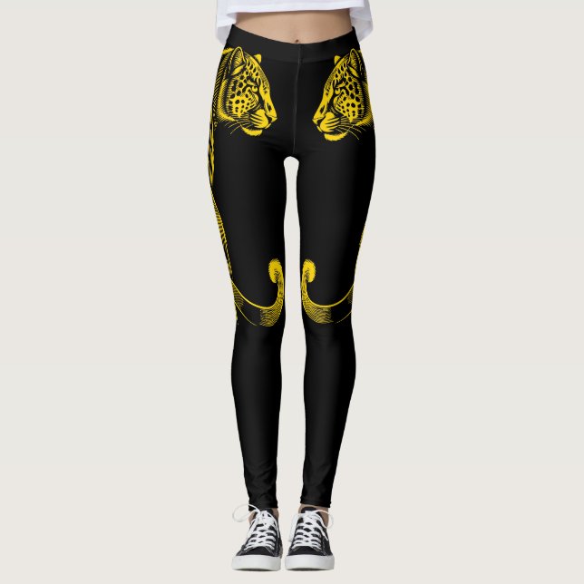 Leggings Gold Leopard Print Fun Safari Pattern (Devant)