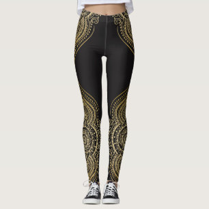 Leggings Gold Ornate Floral Mandala Design