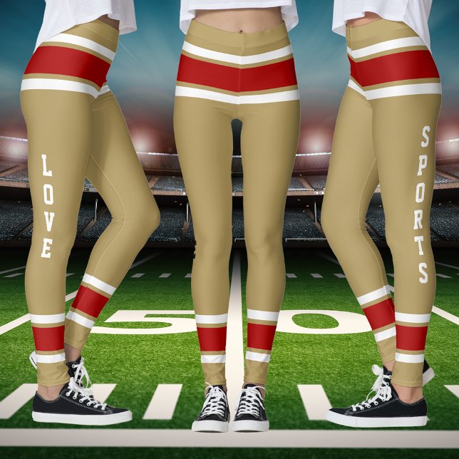 Leggings Gold Red White Team Jersey Couleurs Aimer Sports (Gold Red White Team Jersey Colors Love Sports Leggings)