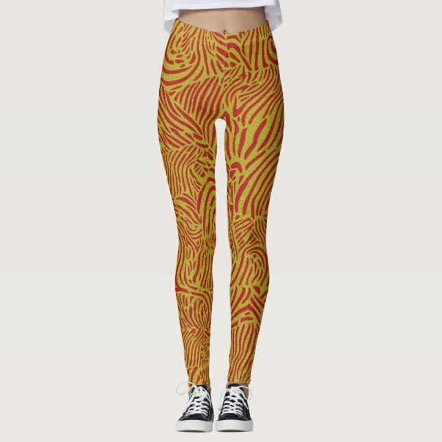 Leggings Gold Stripes et Orange Zebra Design (Devant)