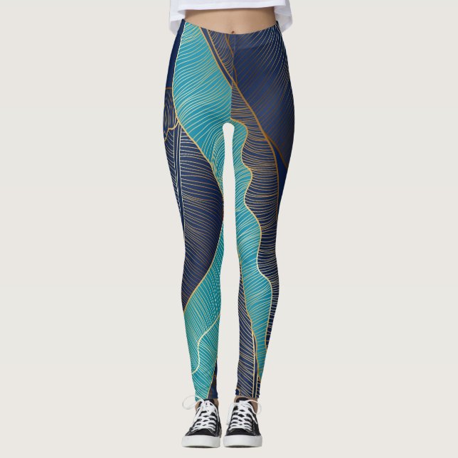 Leggings Golden Banana Leaf : Motif de luxe. (Devant)