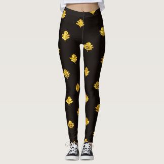 Leggings Golden Foil Leaf Pattern