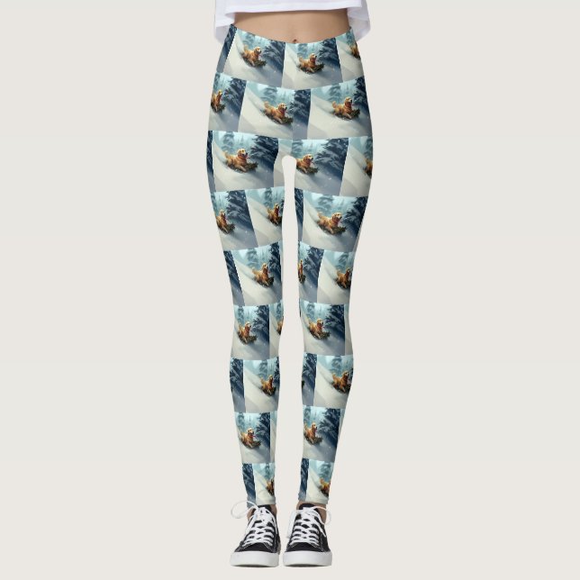 Leggings Golden Retriers Noël neige hiver (Devant)