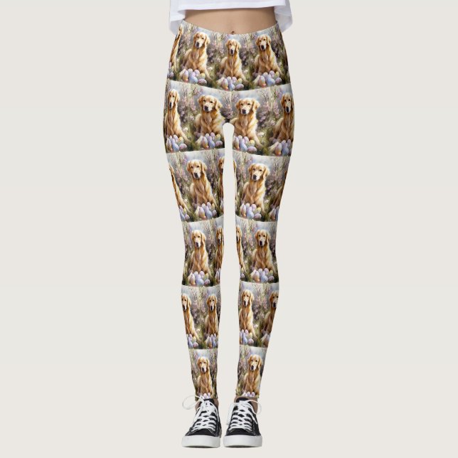 Leggings Golden Retriever avec oeufs de Pâques (Devant)