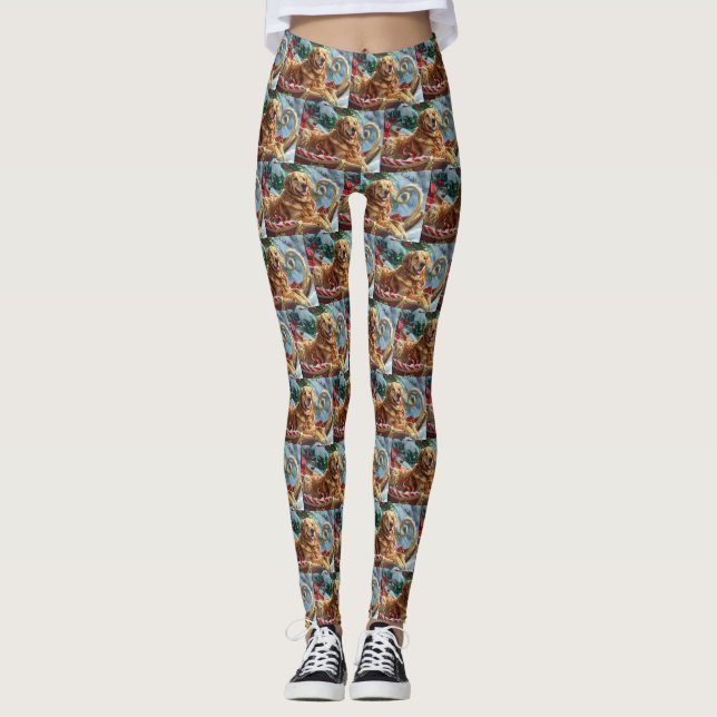 Leggings Golden Retriever Chien Festif de Noël (Devant)