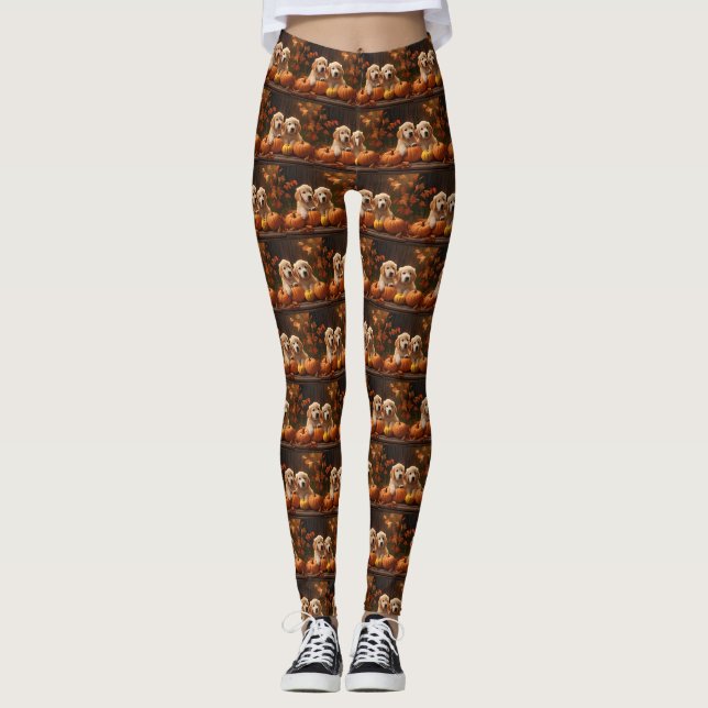 Leggings Golden Retriever Puppy Automne Citrouille de plais (Devant)
