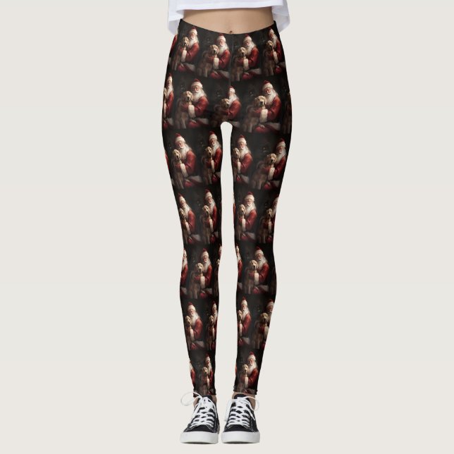 Leggings Golden Retriever with Santa Clause Christmas (Devant)