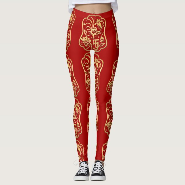 Leggings Golden Rooster Année 2017 Papercut Légendes rouges (Devant)