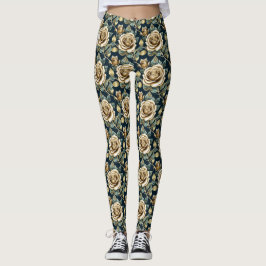 Leggings Golden Roses With a Metallic Finish