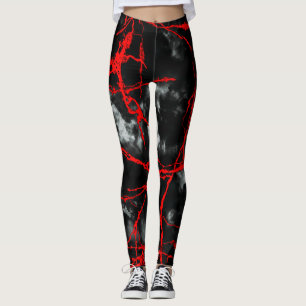 Leggings Goth nocturne d'horreur - Noir et Blanc, Rouge