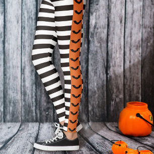 Leggings Goth Stripes Orange Bat strié Halloween