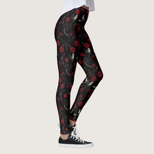 Leggings Gothic Red Roses Chain Red Heart and White Crow (Droite)