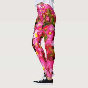 Leggings Goutte de printemps : fleurs de bégonia rose,
