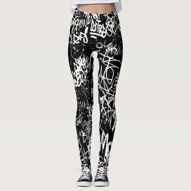 Leggings Graffiti Abstrait Collage Motif d'impression (Devant)