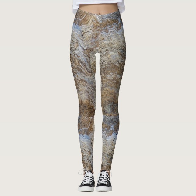 Leggings Grains de bois franc Brown blanc rustique (Devant)