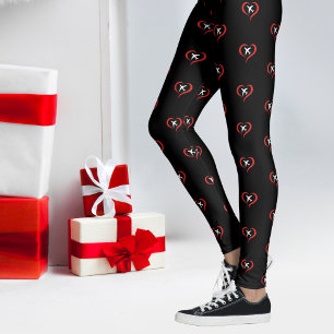 Leggings Grand Cœur Rouge avec Avion Blanc,Simple Noir