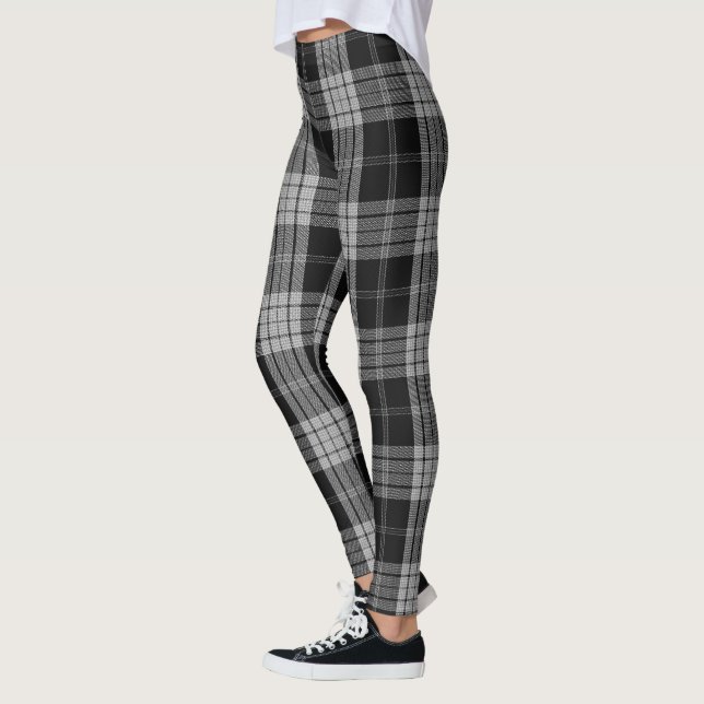 Leggings Grand plaid de tartan de toile gris noir (Gauche)