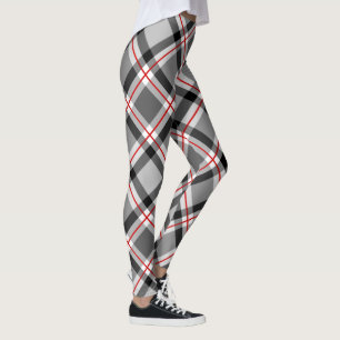 Leggings Grand plaid moderne, noir, blanc, gris et rouge