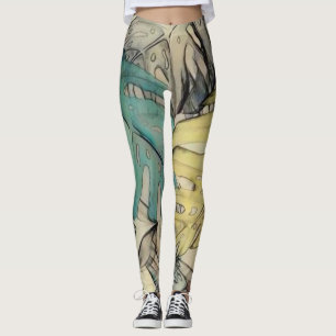 Leggings Grande aquarelle feuille tropicale colorée