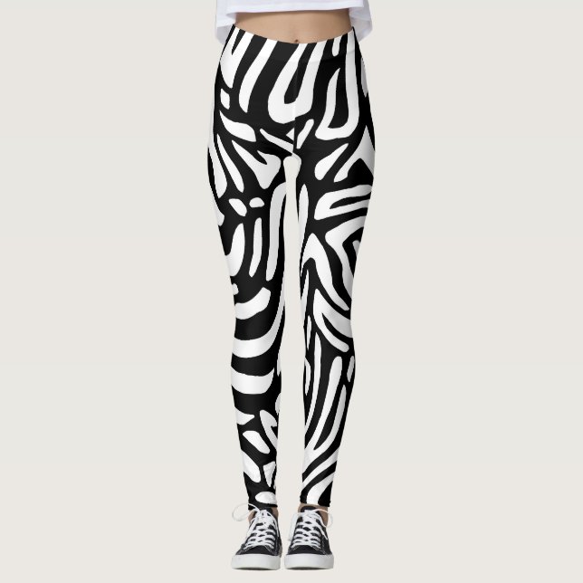 Leggings Grandes bandes de zèbre noir et blanc (Devant)