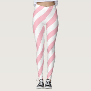 Leggings Grandes bandes diagonales roses et blanches