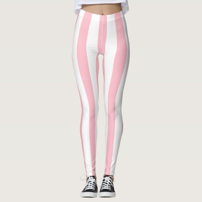 Leggings Grandes bandes verticales roses et blanches (Devant)