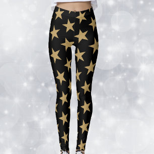 Leggings Grandes étoiles de Noël en or sur noir