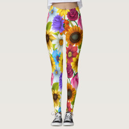 Leggings Grandes fleurs colorées botaniques