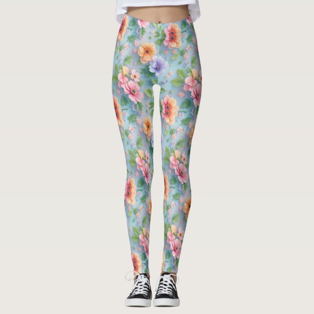 Leggings Grandes Fleurs en Papier Colorées (Devant)