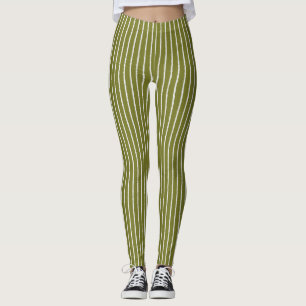 Leggings Grandes vertes et blanches d'olive avec lignes in
