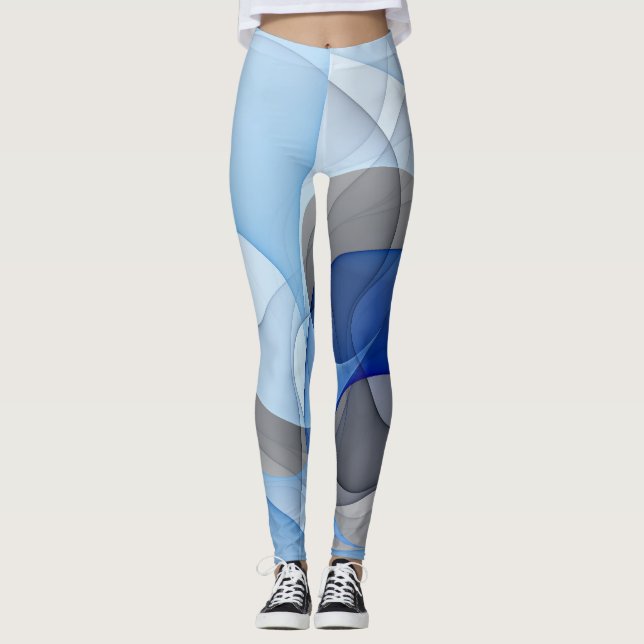 Leggings Graphique d&#x27;art fractal gris bleu Abstrait moderne (Devant)