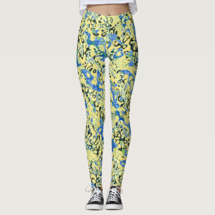 Leggings Graphisme bleu jaune noir pointé Abstraction