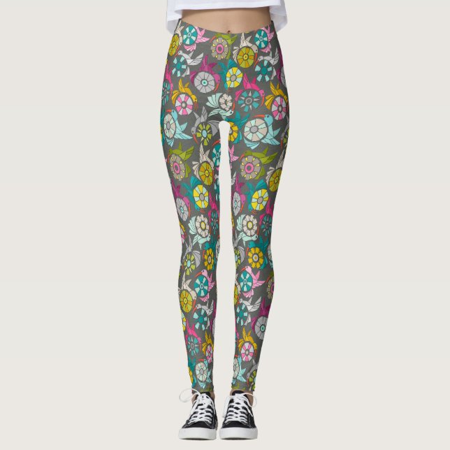 Leggings graphite des tourterelles en papier (Devant)