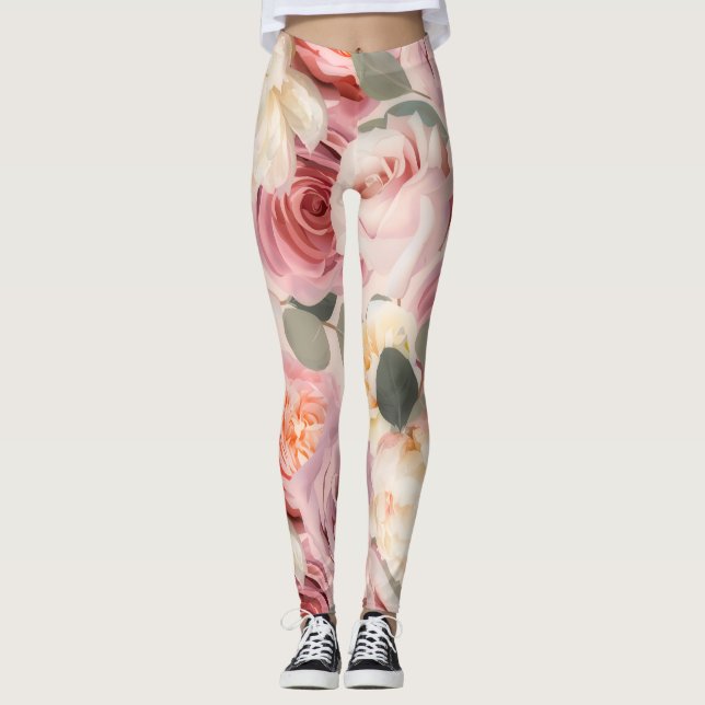 Leggings Gras Shabby Chic Rose Floral Garden Flowers (Devant)