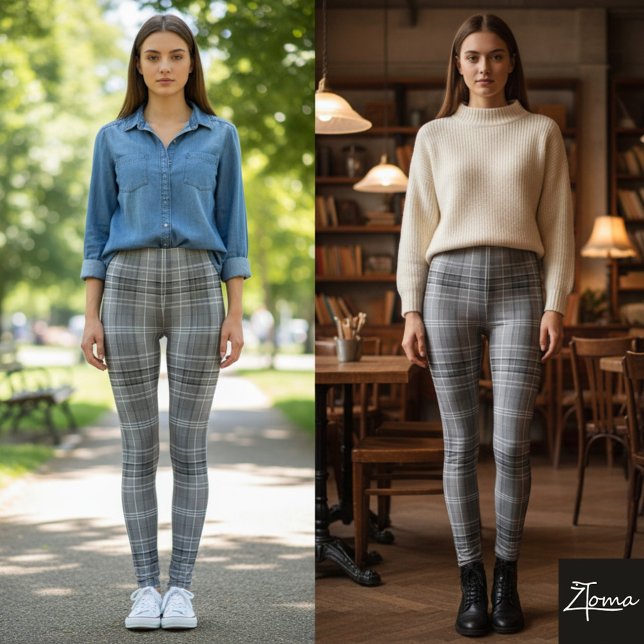 Leggings Grayscale Repeating Medium-Scale Plaid Texture (Créateur téléchargé)