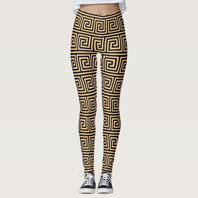 Leggings Grec Meander Carré Motif principal Brown (Devant)