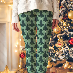 Leggings Green Christmas Tree Star Motif Holiday