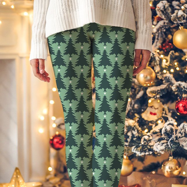 Leggings Green Christmas Tree Star Motif Holiday (Créateur téléchargé)