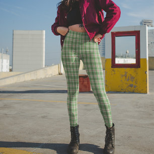 Leggings Green Cute Farmhouse Rustique Vacances Plaid Simpl