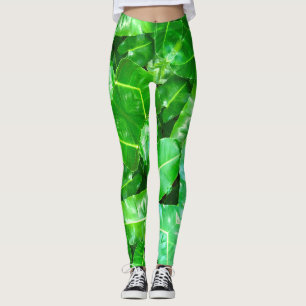 Leggings Green feuille Palm Leaf feuillage tropical jungle