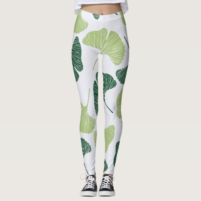 Leggings Green Ginkgo Biloba Motif sans couture (Devant)