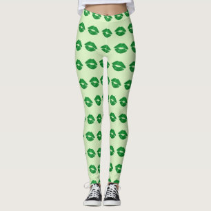 Leggings Green Irish Kiss Lipstick Motif St Paddy's Day